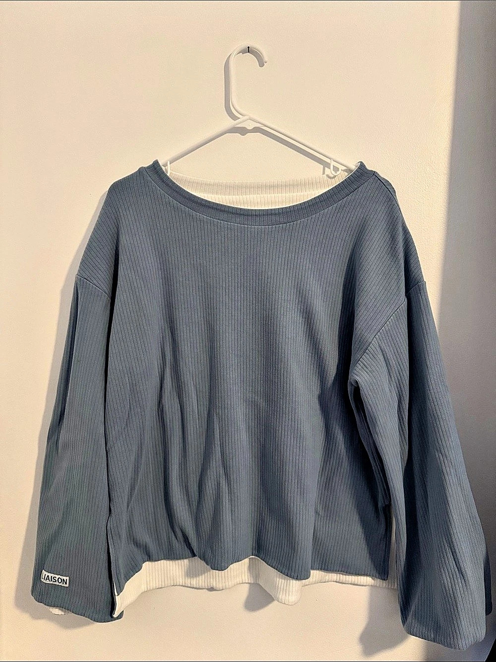 Liaison the Label The Oversized Reversible Crew - Misty Blue/Cloud - Like New